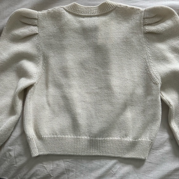 NWT Loeffler Randall Cream Kim Embellished Puff Sleeve Cardigan Sweater Size S - Picture 7 of 10